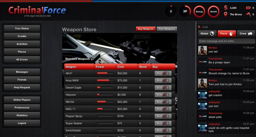 Criminal Force at Top Web Games